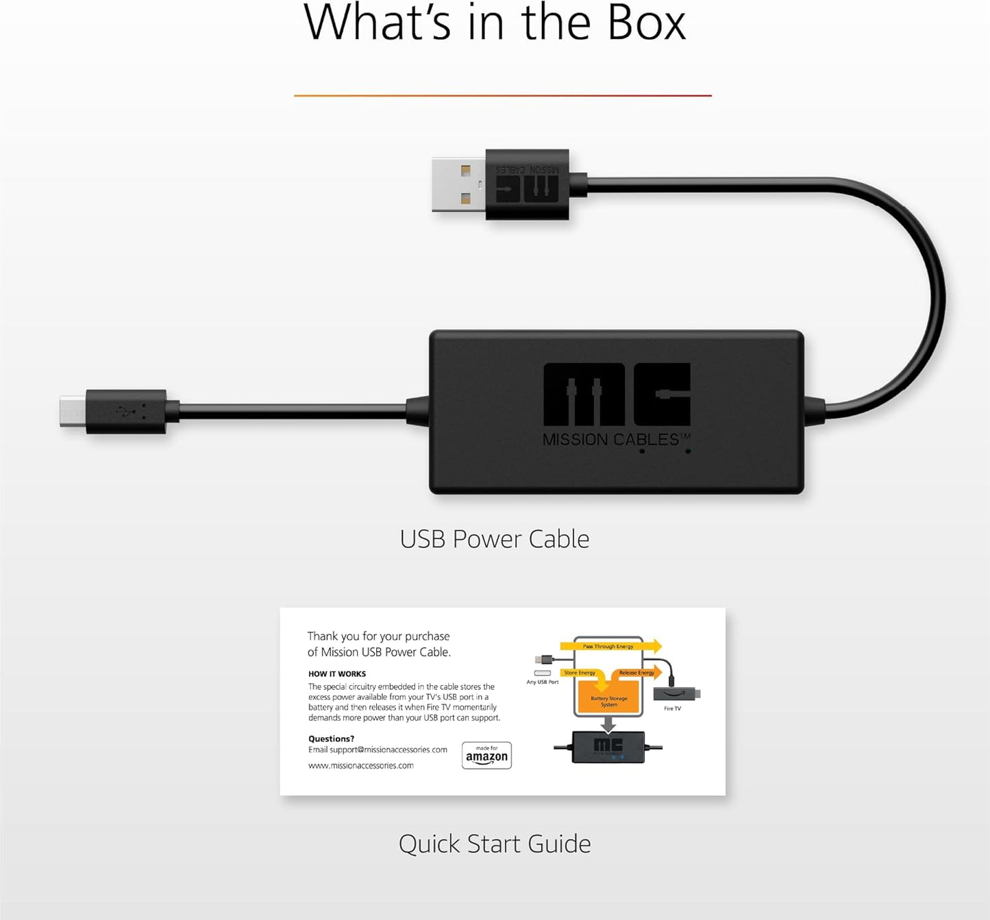 Mission USB Power Cable for Amazon Fire TV (Eliminates the Need for AC Adapter)