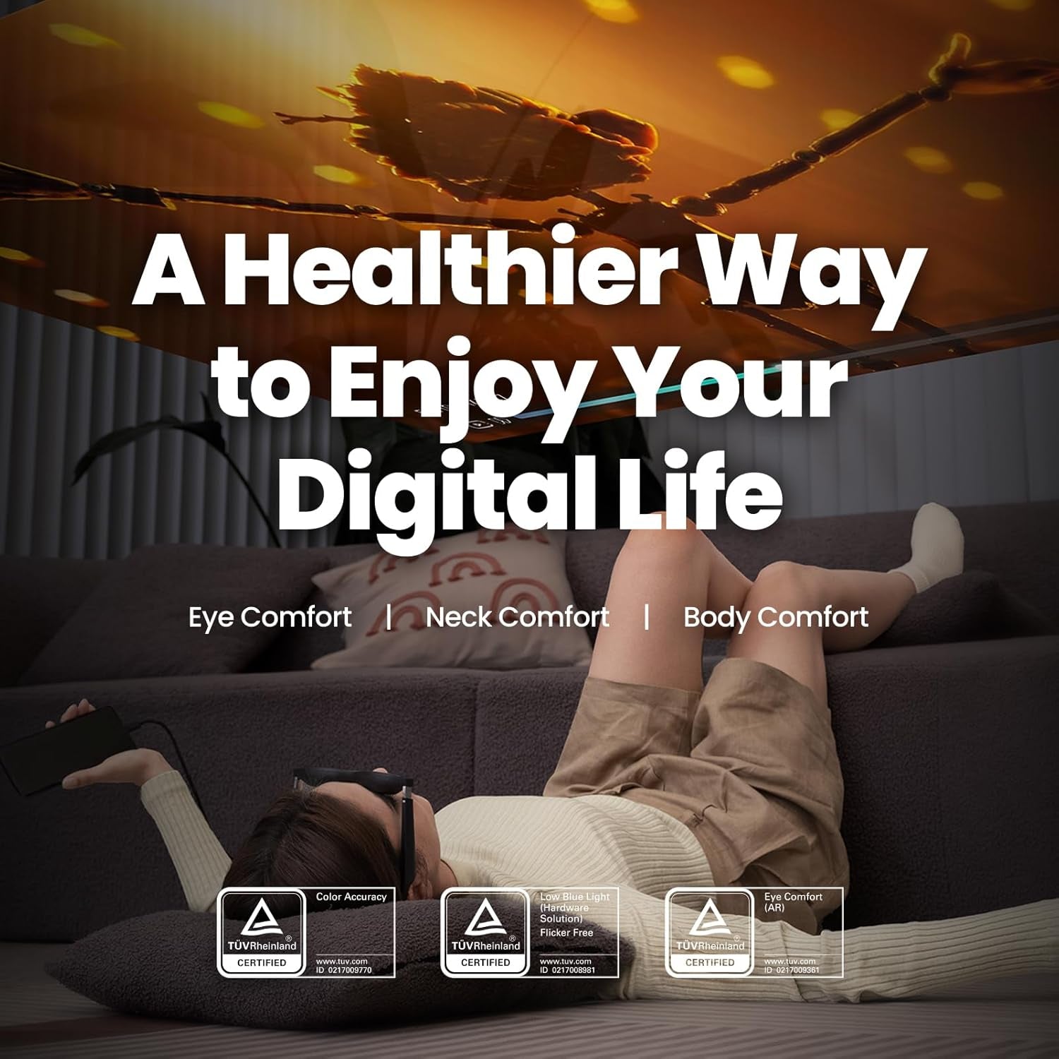 Air 2 AR Glasses, 130" 120Hz 1080P Wearable Display, Lightweight 72G, Compatible with Iphone 15/16 (Excluding E-Series), Android (USB-C DP Only), Steam Deck, ROG Ally, Pc/Mac, HDMI with Adapter