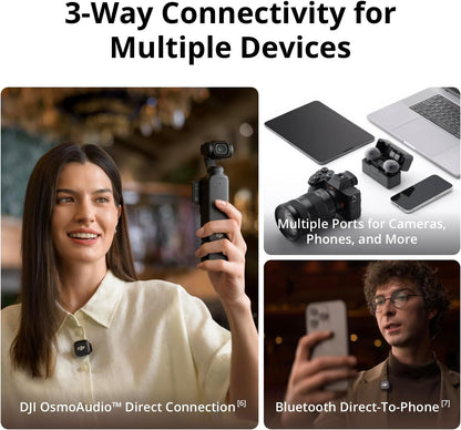 Mic 3 (2 TX + 1 RX + Charging Case), Wireless Microphone for Iphone/Camera/Android, Ultralight, Adaptive Gain Control for Balanced Volume, Dual Band Anti-Interference, 28Hrs Use, Vlog