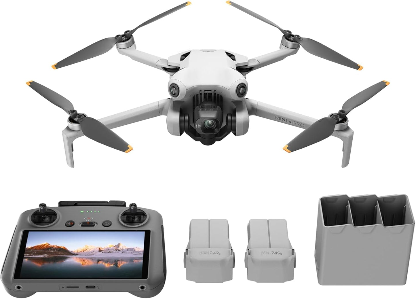 Mini 4 Pro Fly More Combo with  RC 2 (Screen Remote Controller), Folding Mini-Drone with 4K HDR Video Camera for Adults, under 0.549 Lbs/249 G, 34-Min Flight Time, 2 Extra Batteries