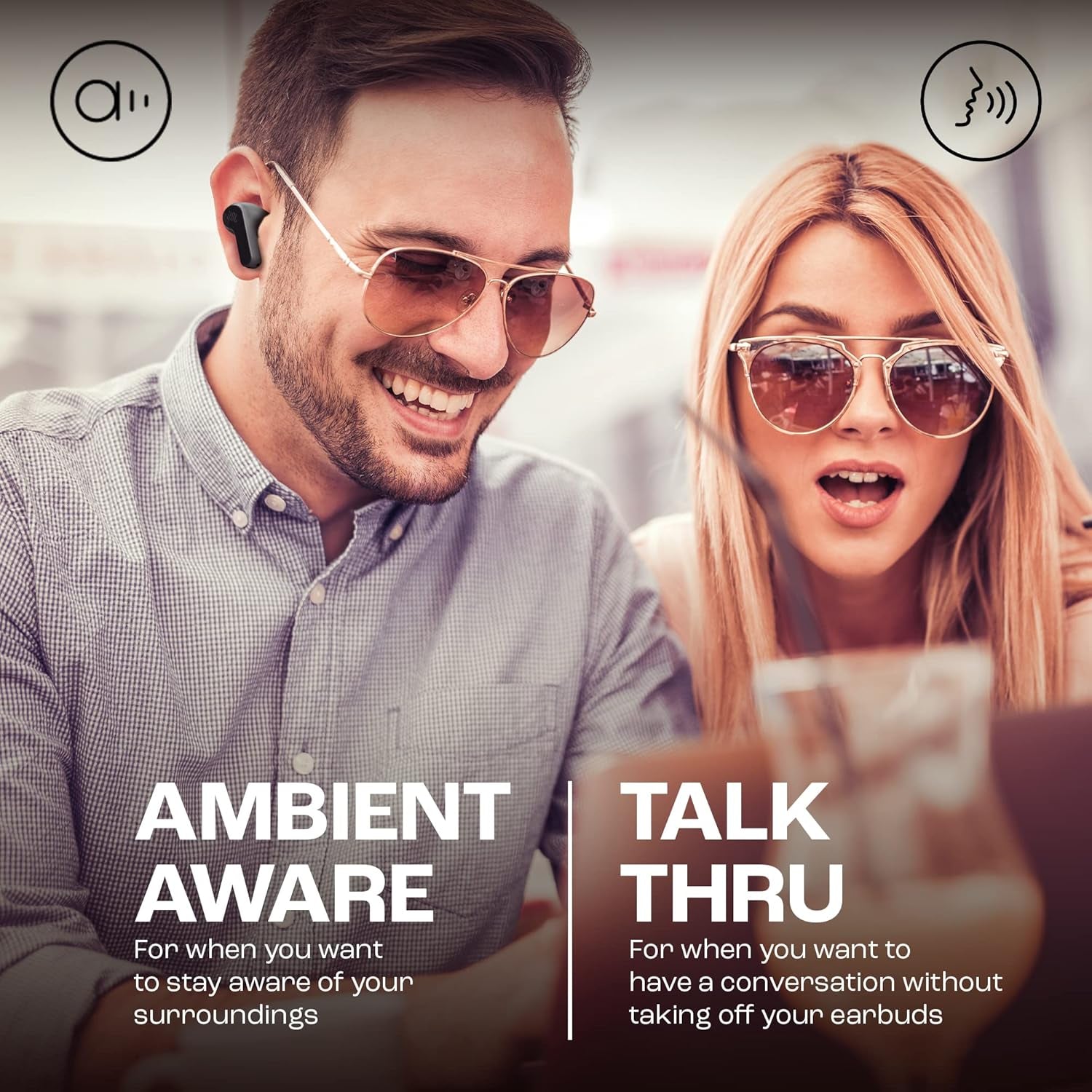 Wave Beam In-Ear Wireless Earbuds with IP54 and IPX2 Waterproofing, Hands-Free Calling and 32-Hour Battery Life, Black