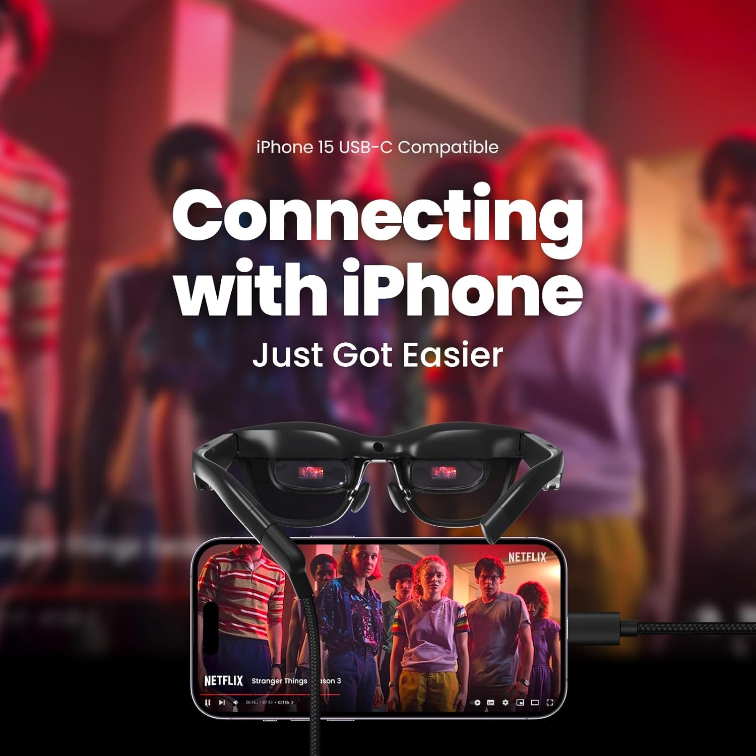 Air 2 AR Glasses, 130" 120Hz 1080P Wearable Display, Lightweight 72G, Compatible with Iphone 15/16 (Excluding E-Series), Android (USB-C DP Only), Steam Deck, ROG Ally, Pc/Mac, HDMI with Adapter