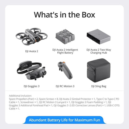 Avata 2 Fly More Combo (3 Batteries), FPV Drone with Camera 4K, Immersive Experience, One-Push Acrobatics, Built-In Propeller Guard, 155° FOV, Camera Drone with Goggles 3 and RC Motion 3