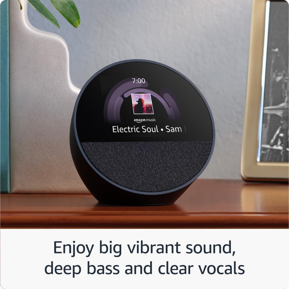 Echo Spot (2024 Release), Smart Alarm Clock with Vibrant Sound + Alexa, Black