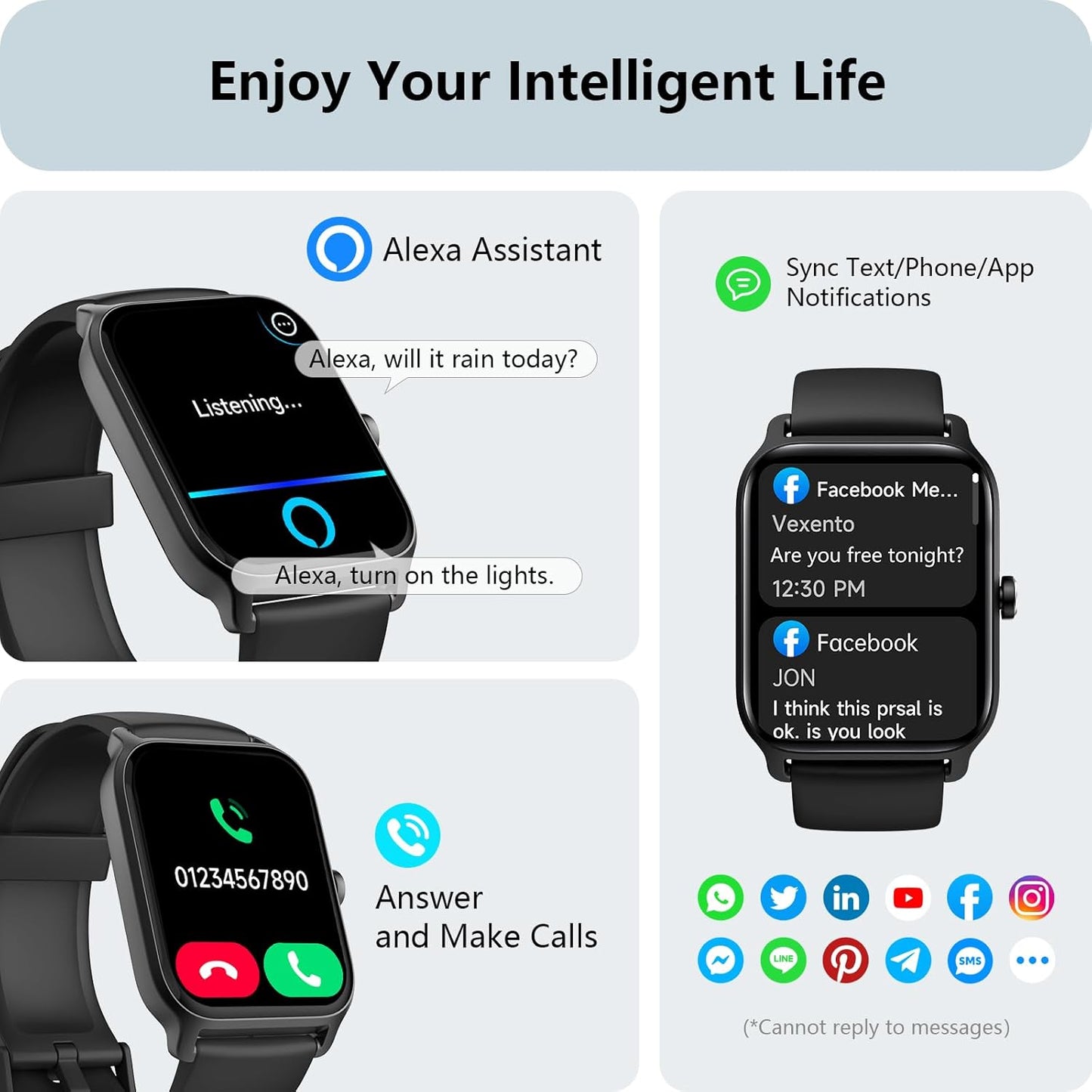 Smart Watch for Men Women, Answer/Make Calls, Alexa Built-In, [1.8"HD Screen] Smart Watches for Iphone/Samsung/Android, Fitness Watch with Heart Rate Sleep Spo2 Monitor,Ip68 Waterproof, 100+ Sports
