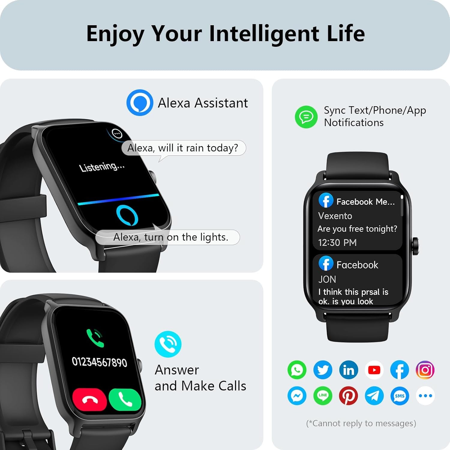 Smart Watch for Men Women, Answer/Make Calls, Alexa Built-In, [1.8"HD Screen] Smart Watches for Iphone/Samsung/Android, Fitness Watch with Heart Rate Sleep Spo2 Monitor,Ip68 Waterproof, 100+ Sports