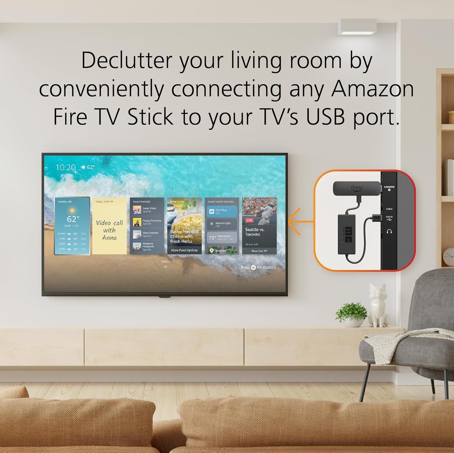 Mission USB Power Cable for Amazon Fire TV (Eliminates the Need for AC Adapter)