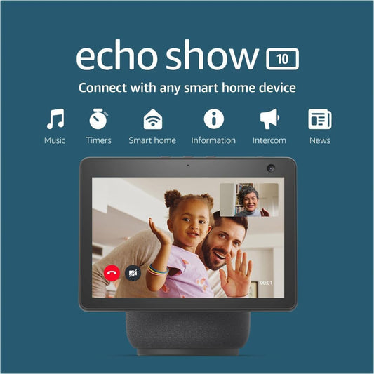 Echo Show 10 (Newest Gen) | HD Smart Display with Motion and Alexa | Charcoal Fabric