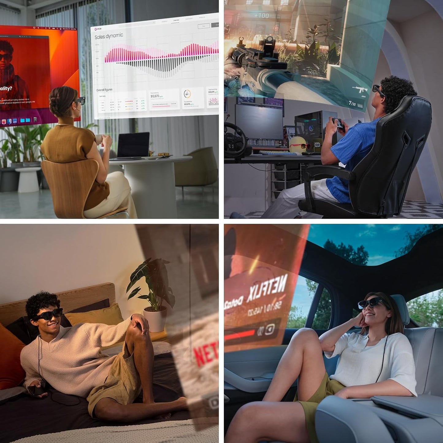 Air 2 AR Glasses, 130" 120Hz 1080P Wearable Display, Lightweight 72G, Compatible with Iphone 15/16 (Excluding E-Series), Android (USB-C DP Only), Steam Deck, ROG Ally, Pc/Mac, HDMI with Adapter