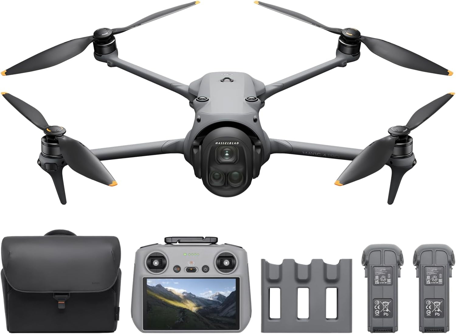 Mavic 4 Pro Fly More Combo with  RC 2, Flagship Tri-Camera Drone with 100MP 4/3 CMOS Hasselblad Camera, 30Km Video Transmission, 51-Min Max Flight Time, Charging Hub, and More