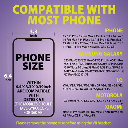 V5 VR Headset for Phone, 110°FOV HD Anti-Blue Lenses Eye Protection Virtual Reality Headset, VR Glasses for Iphone Samsung Android (Black)