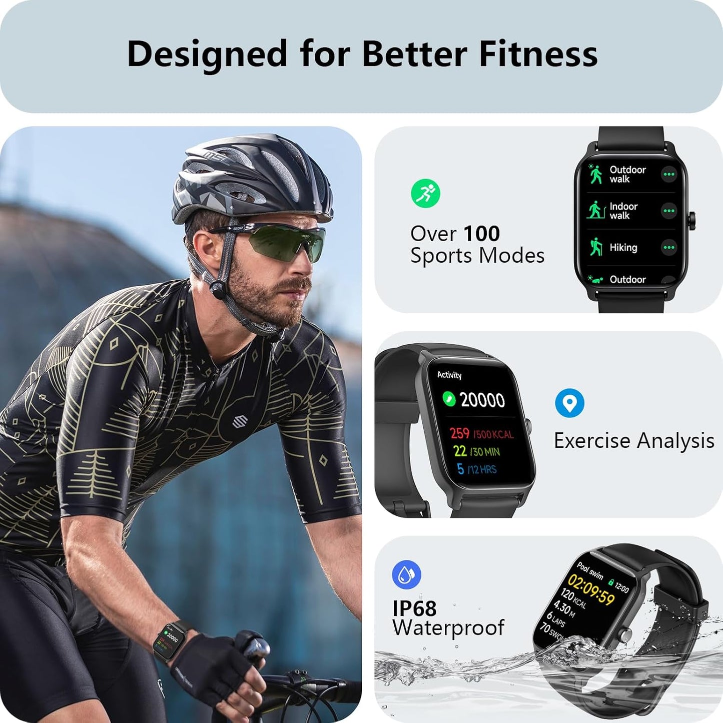 Smart Watch for Men Women, Answer/Make Calls, Alexa Built-In, [1.8"HD Screen] Smart Watches for Iphone/Samsung/Android, Fitness Watch with Heart Rate Sleep Spo2 Monitor,Ip68 Waterproof, 100+ Sports