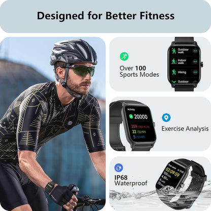 Smart Watch for Men Women, Answer/Make Calls, Alexa Built-In, [1.8"HD Screen] Smart Watches for Iphone/Samsung/Android, Fitness Watch with Heart Rate Sleep Spo2 Monitor,Ip68 Waterproof, 100+ Sports