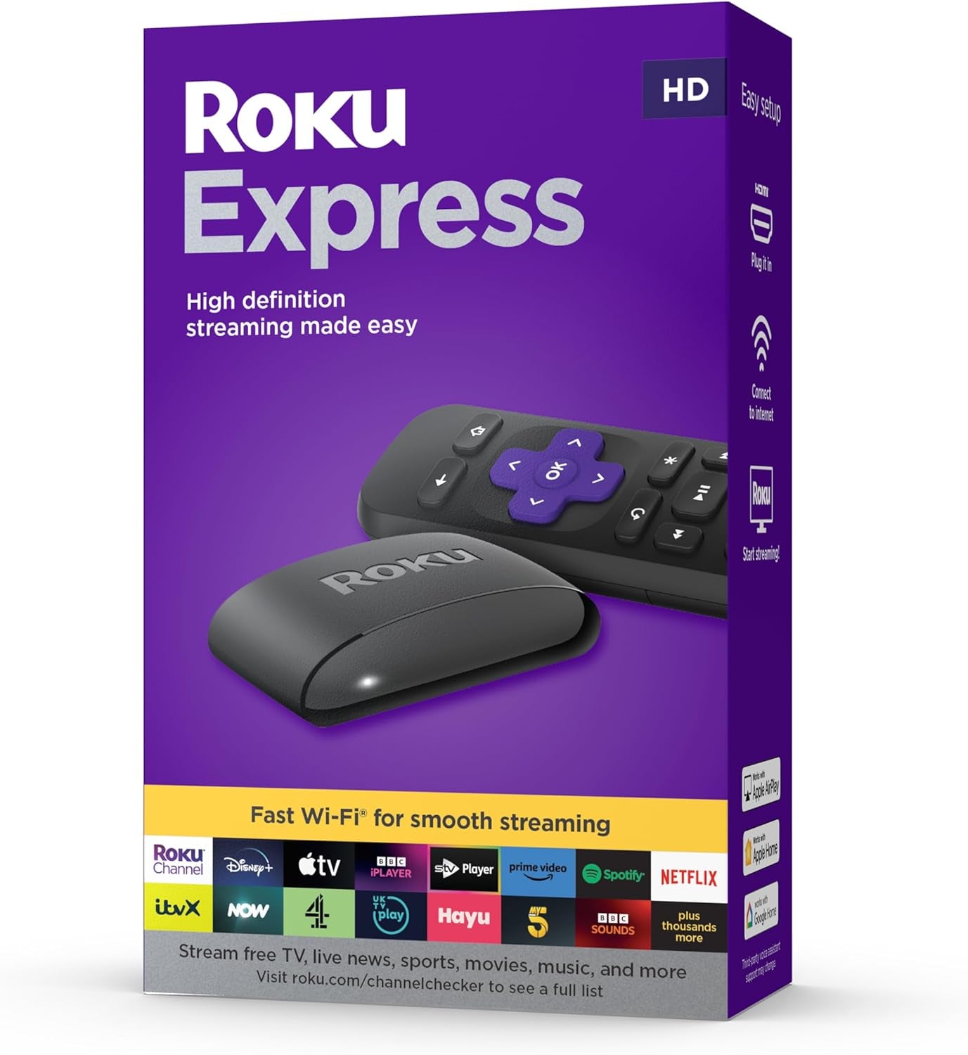 Express (New, 2023) HD Streaming Device with High-Speed HDMI Cable and Standard Remote (No TV Controls), Guided Setup and Fast Wi-Fi