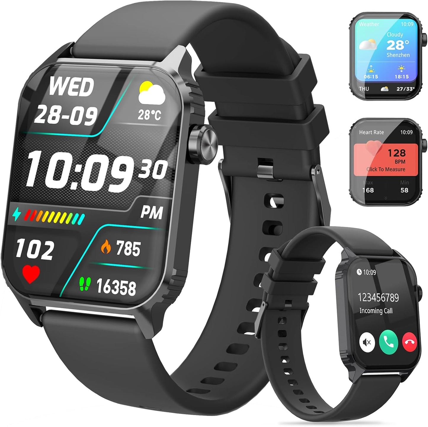 Smart Watches for Women Men, 1.83 Inches HD Smartwatch with 120 Sports Modes, Heart Rate/Sleep Monitor, IP67 Waterproof, Bluetooth Call & Music Control for Iphone/Android (Black)