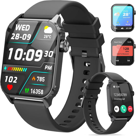Smart Watches for Women Men, 1.83 Inches HD Smartwatch with 120 Sports Modes, Heart Rate/Sleep Monitor, IP67 Waterproof, Bluetooth Call & Music Control for Iphone/Android (Black)