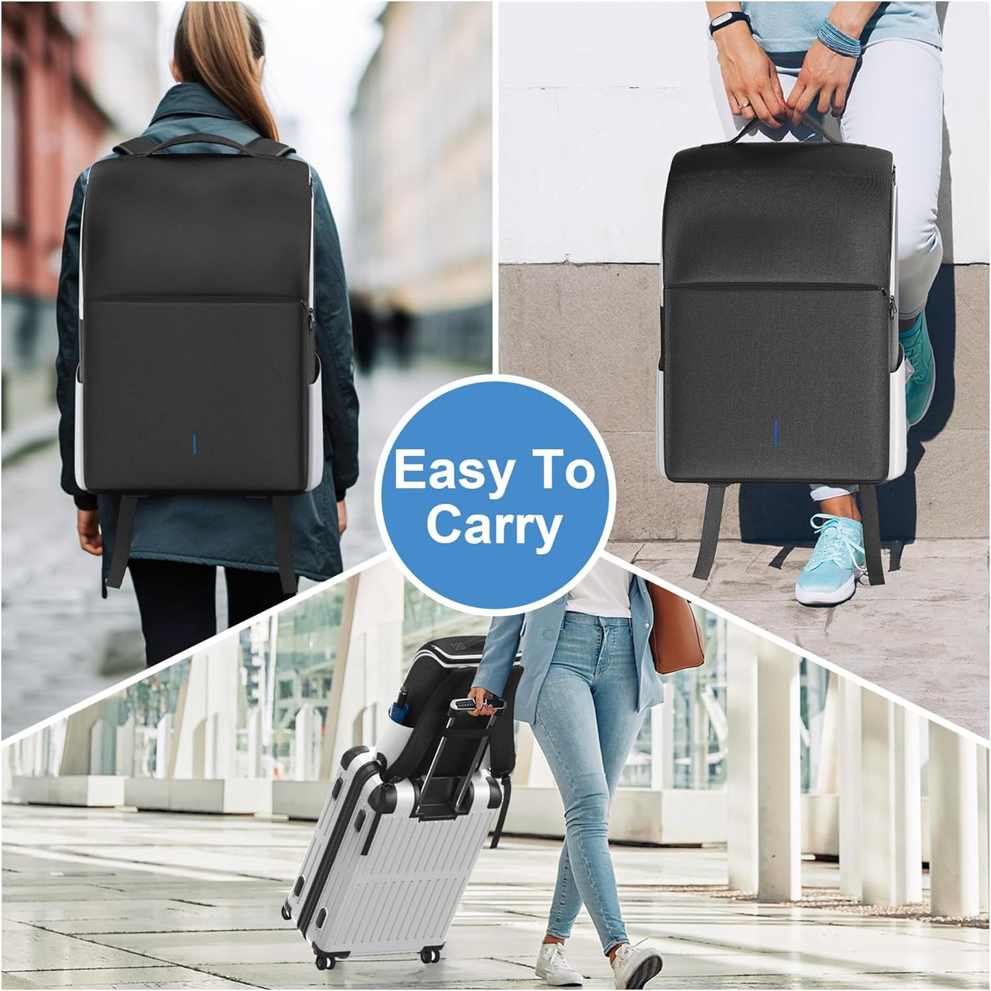 PS5/ Slim/ Pro Console Backpack, PS5 Travel Bag with Full Protection, Large Capacity PS5 Carry Bag, PS Portal, Laptop, Game Card, Playstation 5 Backpack with 3 Cable Pockets-White