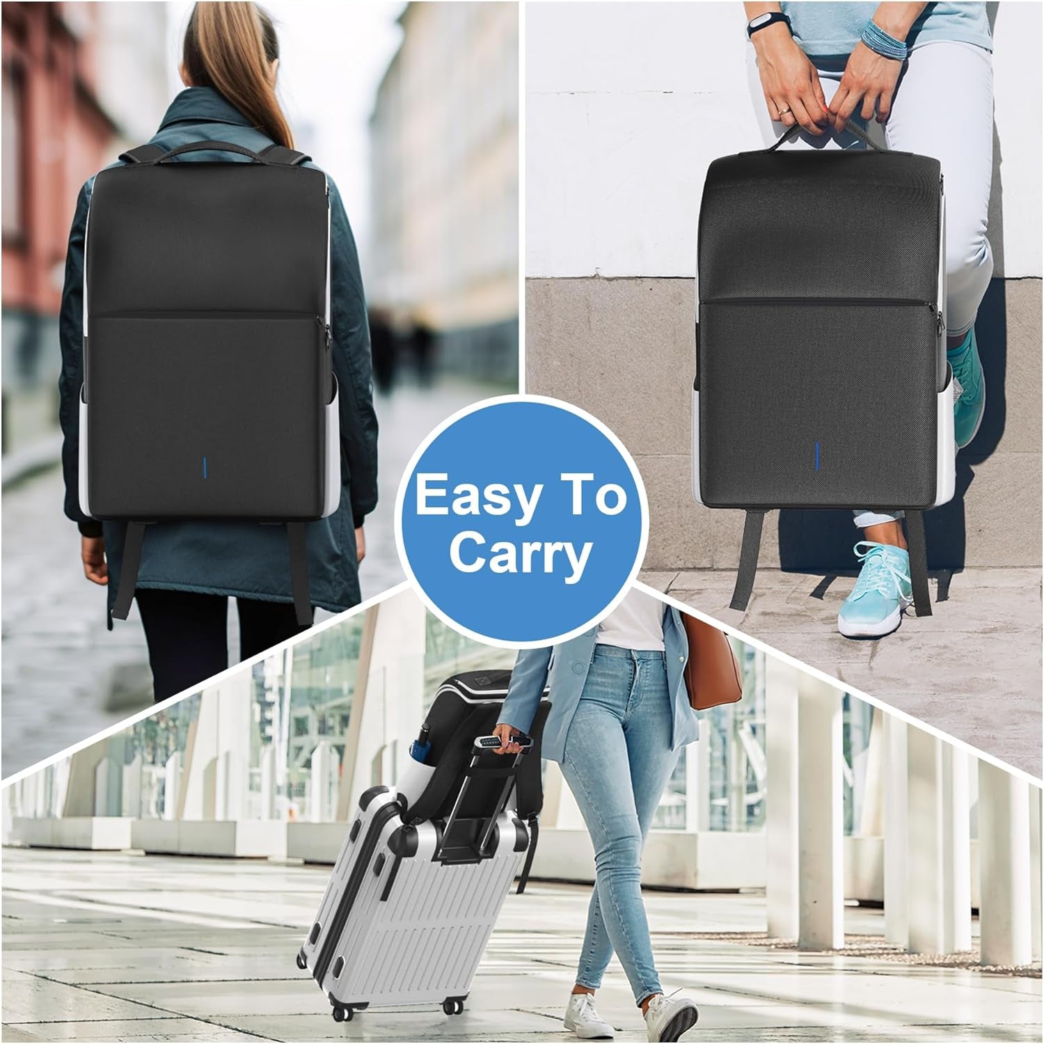 PS5/ Slim/ Pro Console Backpack, PS5 Travel Bag with Full Protection, Large Capacity PS5 Carry Bag, PS Portal, Laptop, Game Card, Playstation 5 Backpack with 3 Cable Pockets-White