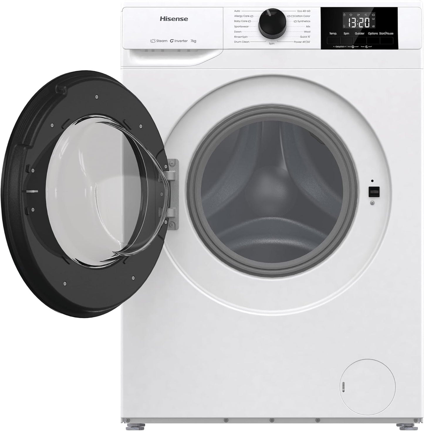 WF1G7021BW Freestanding 7 Kg-Front Load Durable Inverter Washing Machine, Steam Wash-Quick Wash-15 Washing Programs-1200 Rpm-White-Energy Rating B