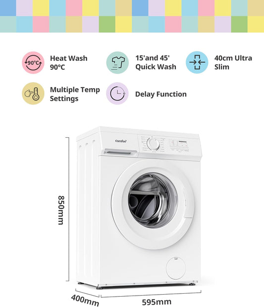 Freestanding Washing Machine,6Kg Load,Heat Wash 90℃,Quick Wash,15 Washing Programs,White-Cfe10Ew60/W