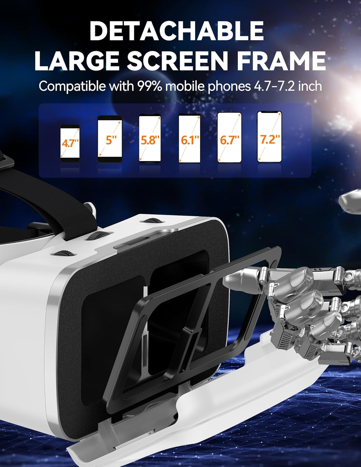 VR Headset for Phone, Virtual Reality Headsets with HD 110°FOV Anti-Blue Light Lenses & Adjustable Gears, 3D VR Headset for Kids Compatible Iphone Samsung Android 4.7-7.2"