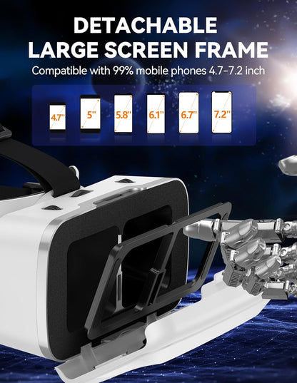 VR Headset for Phone, Virtual Reality Headsets with HD 110°FOV Anti-Blue Light Lenses & Adjustable Gears, 3D VR Headset for Kids Compatible Iphone Samsung Android 4.7-7.2"