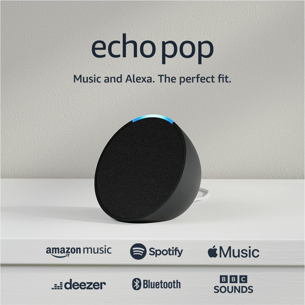 Echo Pop (Newest Gen) | Full Sound Compact Wi-Fi and Bluetooth Smart Speaker with Alexa | Charcoal