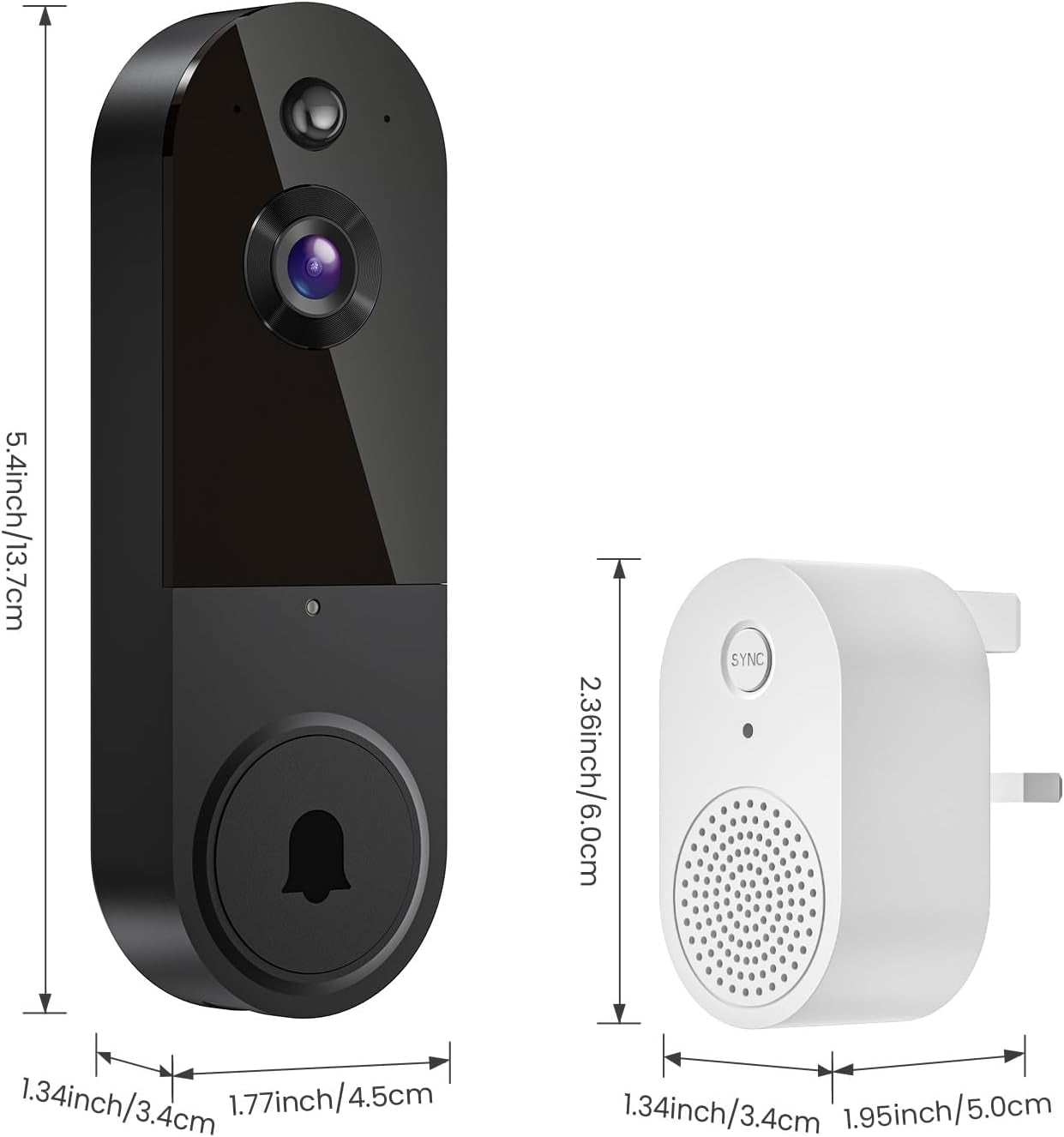 1080P Wireless Video Doorbell Camera, AI Human Detection, Night Vision, 2-Way Audio, Battery Powered, Cloud Storage, 2.4G Wifi, Indoor Outdoor Surveillance (Black)