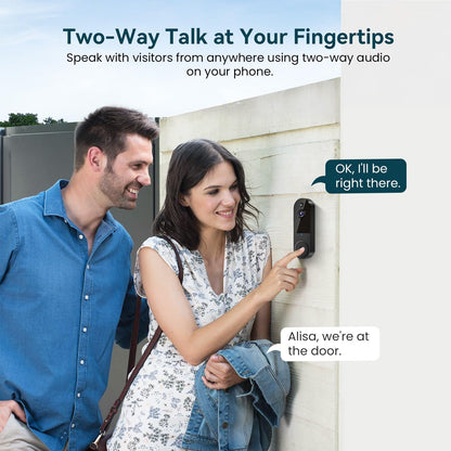 1080P Wireless Video Doorbell Camera, AI Human Detection, Night Vision, 2-Way Audio, Battery Powered, Cloud Storage, 2.4G Wifi, Indoor Outdoor Surveillance (Black)