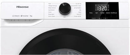 WF1G7021BW Freestanding 7 Kg-Front Load Durable Inverter Washing Machine, Steam Wash-Quick Wash-15 Washing Programs-1200 Rpm-White-Energy Rating B