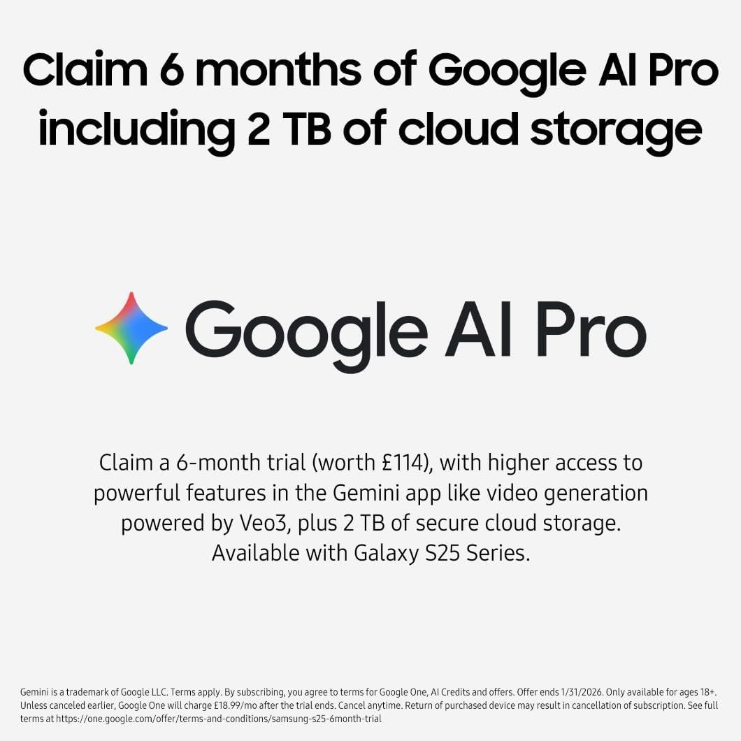 Galaxy S25 Ultra AI Smartphone, Galaxy AI, 12GB Memory, 512GB Storage, 200MP Camera, S Pen Included, Titanium Silverblue, 3 Year Manufacturer Extended Warranty (UK Version)