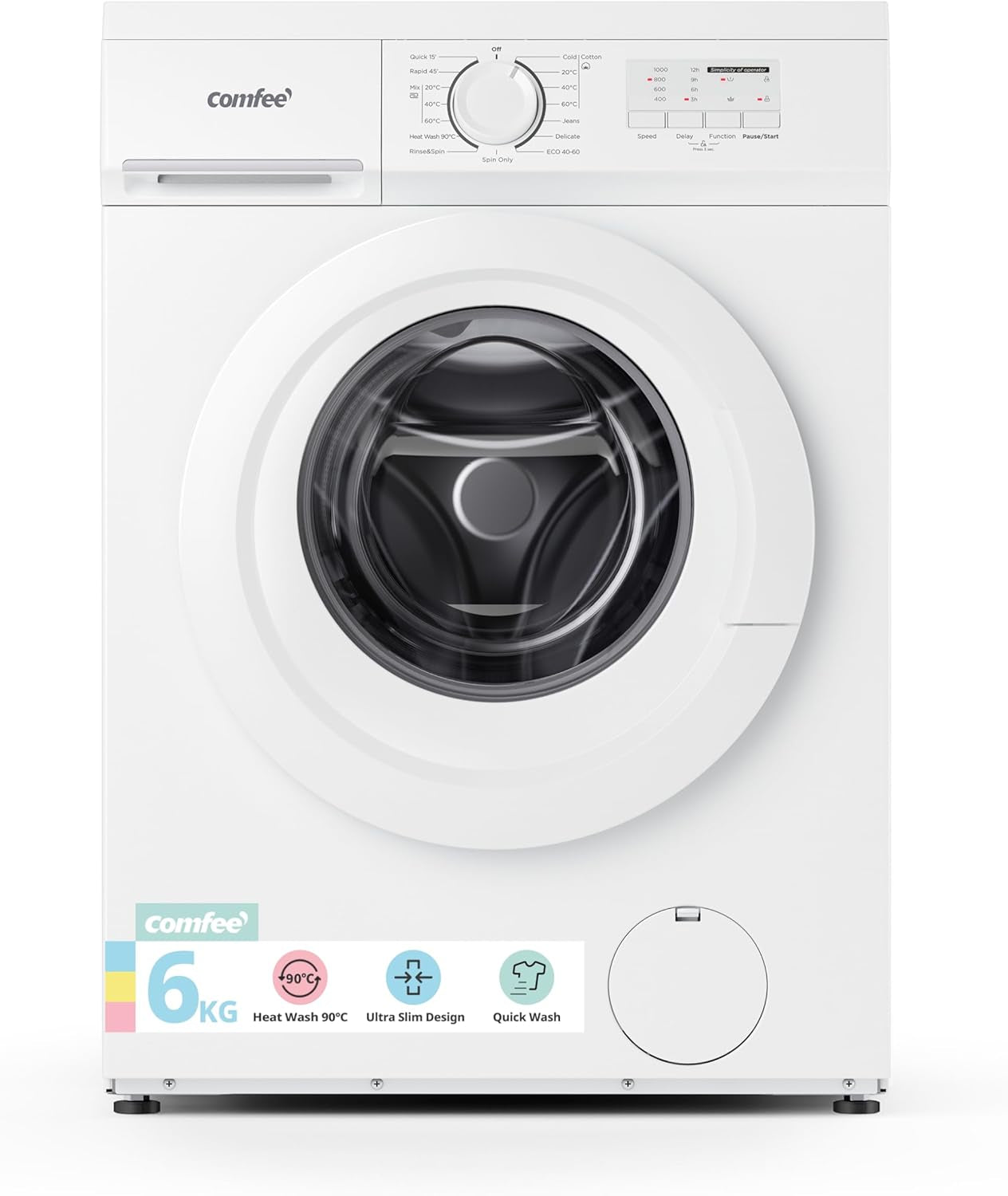 Freestanding Washing Machine,6Kg Load,Heat Wash 90℃,Quick Wash,15 Washing Programs,White-Cfe10Ew60/W