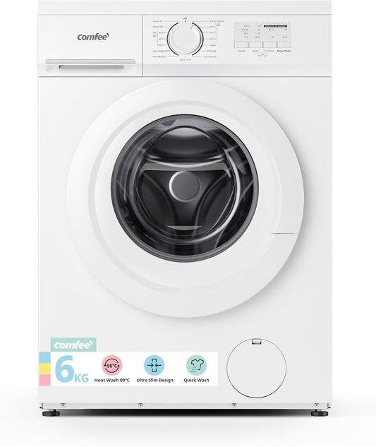 Freestanding Washing Machine,6Kg Load,Heat Wash 90℃,Quick Wash,15 Washing Programs,White-Cfe10Ew60/W