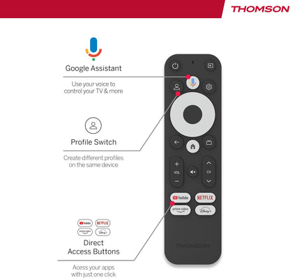 Streaming Stick 140UK, Google TV, 4K UHD, Google Assistant, Googlecast, Wi-Fi, Bluetooth 5.0, HDMI, Dolby Atmos, DTS Digital Surround, HDR10, 2 GB RAM, 8 GB Memory