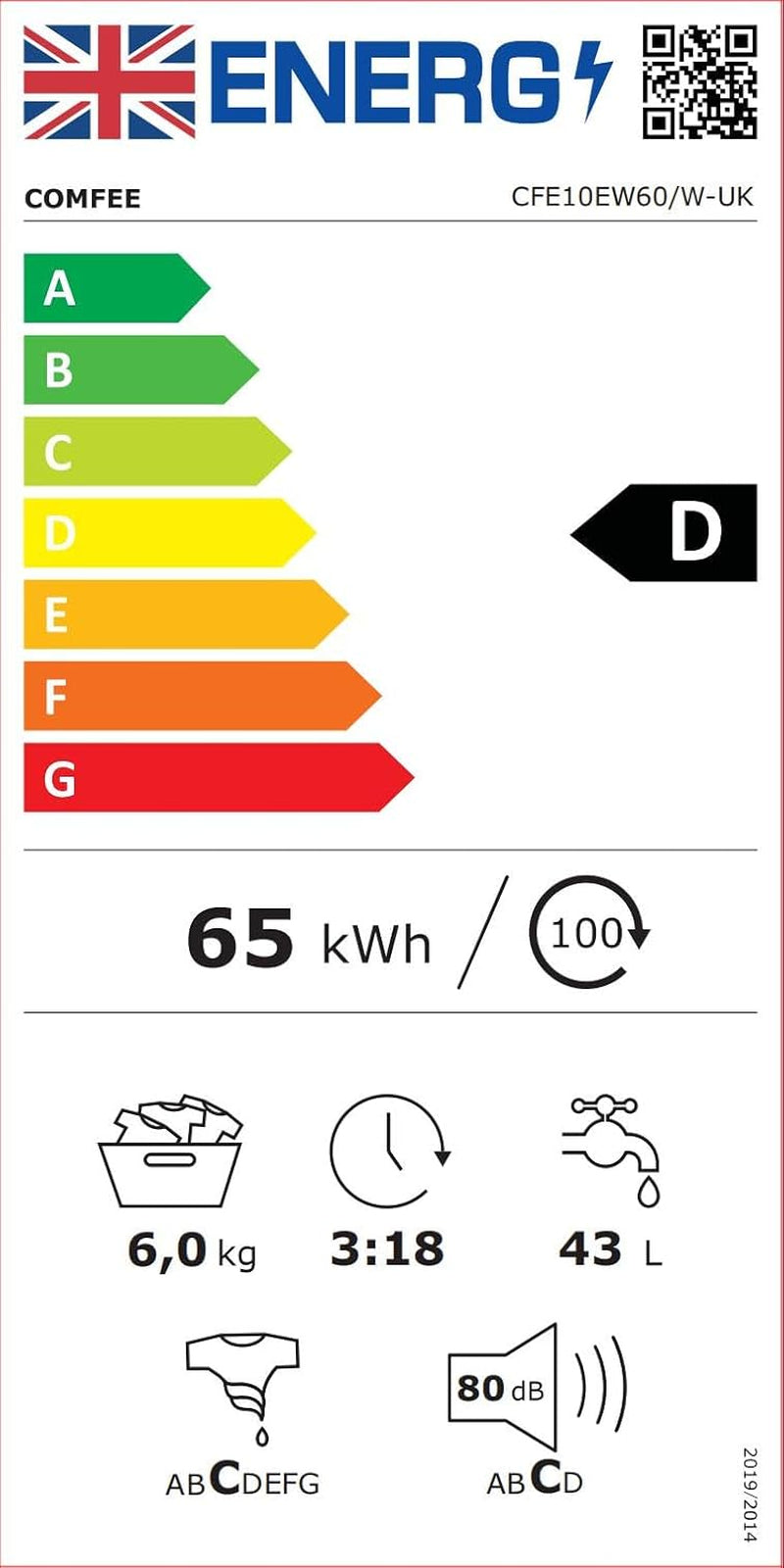 Freestanding Washing Machine,6Kg Load,Heat Wash 90℃,Quick Wash,15 Washing Programs,White-Cfe10Ew60/W