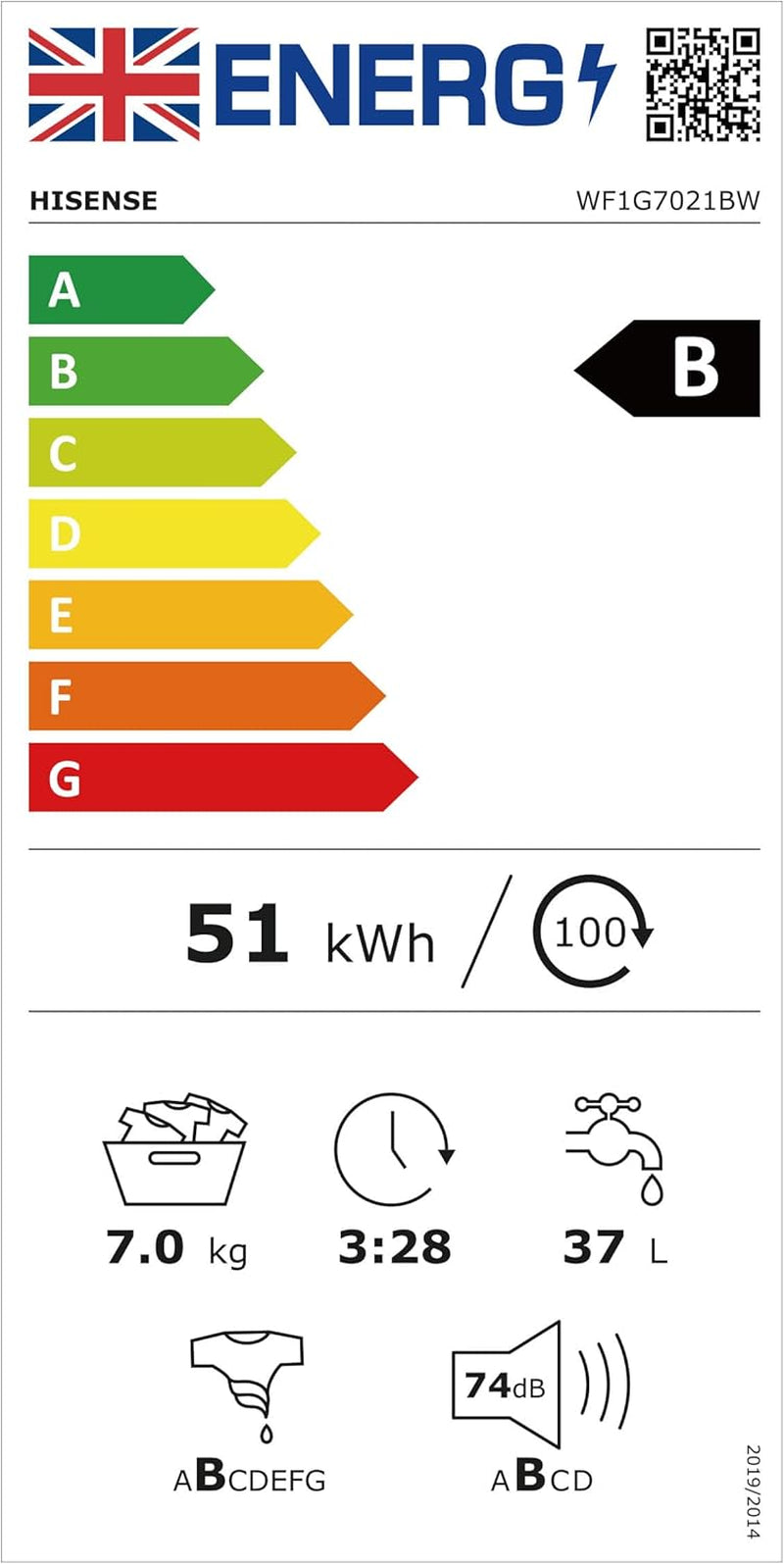 WF1G7021BW Freestanding 7 Kg-Front Load Durable Inverter Washing Machine, Steam Wash-Quick Wash-15 Washing Programs-1200 Rpm-White-Energy Rating B