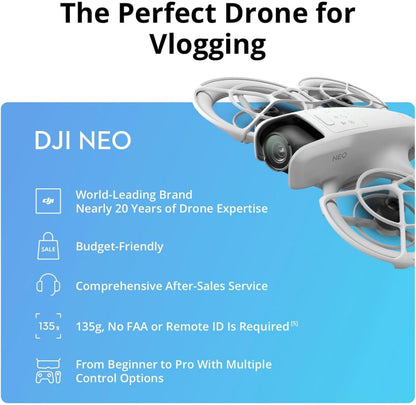 Neo, Mini Drone with 4K UHD Camera for Adults, 135G Self Flying Drone That Follows You, Palm Takeoff, Subject Tracking, Quickshots, Stabilized Video, Built-In Propeller Guard (Controller-Free)