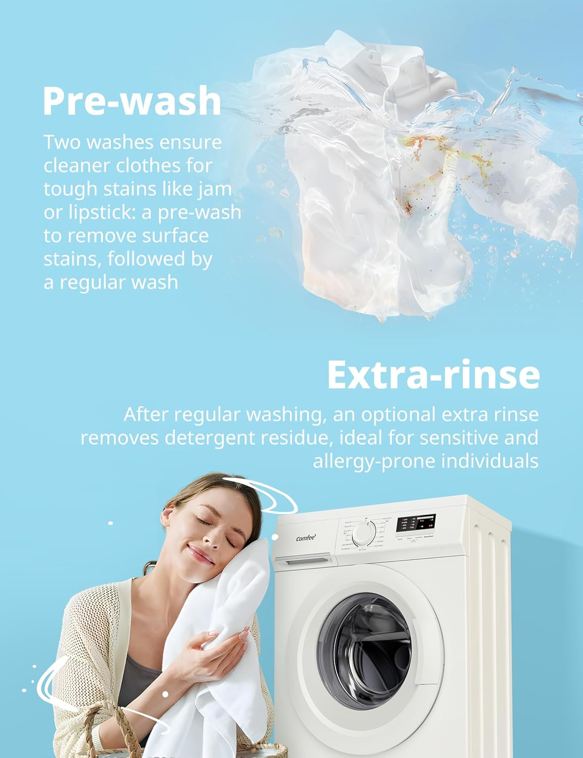 Freestanding Washing Machine,6Kg Load,Heat Wash 90℃,Quick Wash,15 Washing Programs,White-Cfe10Ew60/W