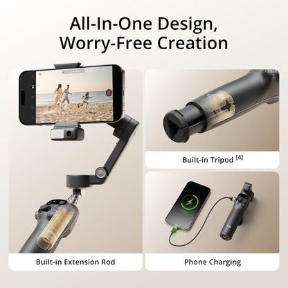 Osmo Mobile 7P Gimbal Stabilizer for Iphone, Android, Native Tracking, Lighting, 3-Axis Phone Gimbal, Quick Launch, One-Tap Edit, Built-In Extension Rod & Tripod, 10Hrs Use, Phone Charging