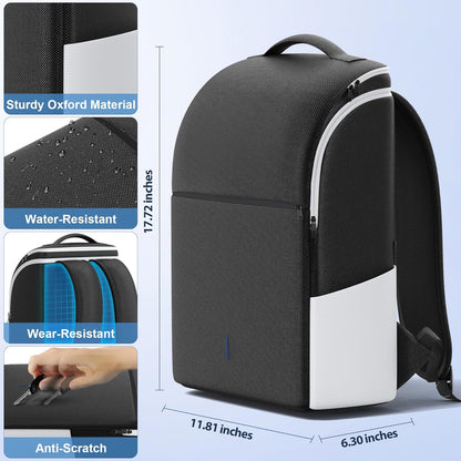 PS5/ Slim/ Pro Console Backpack, PS5 Travel Bag with Full Protection, Large Capacity PS5 Carry Bag, PS Portal, Laptop, Game Card, Playstation 5 Backpack with 3 Cable Pockets-White