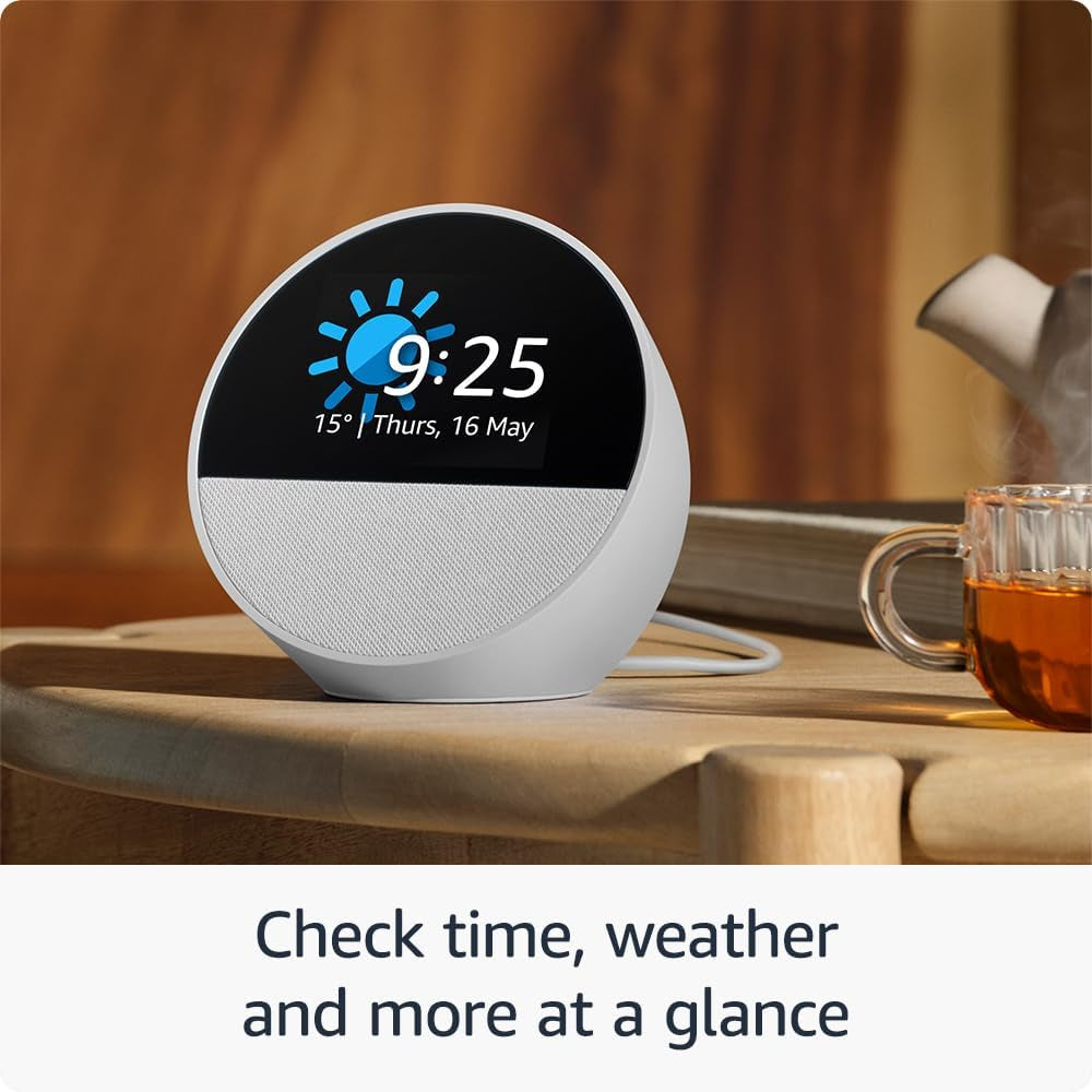 Echo Spot (2024 Release), Smart Alarm Clock with Vibrant Sound + Alexa, Black