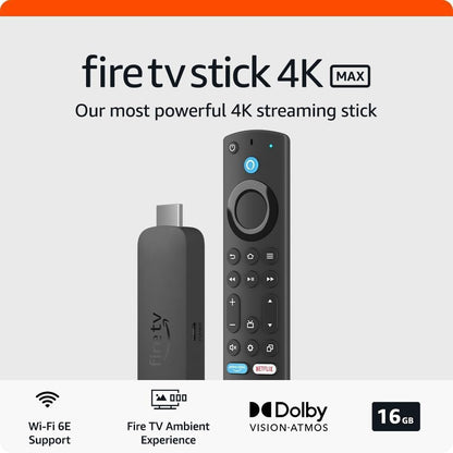 Fire TV Stick 4K Max (Newest Gen), Supports Wi-Fi 6E, Ambient Experience