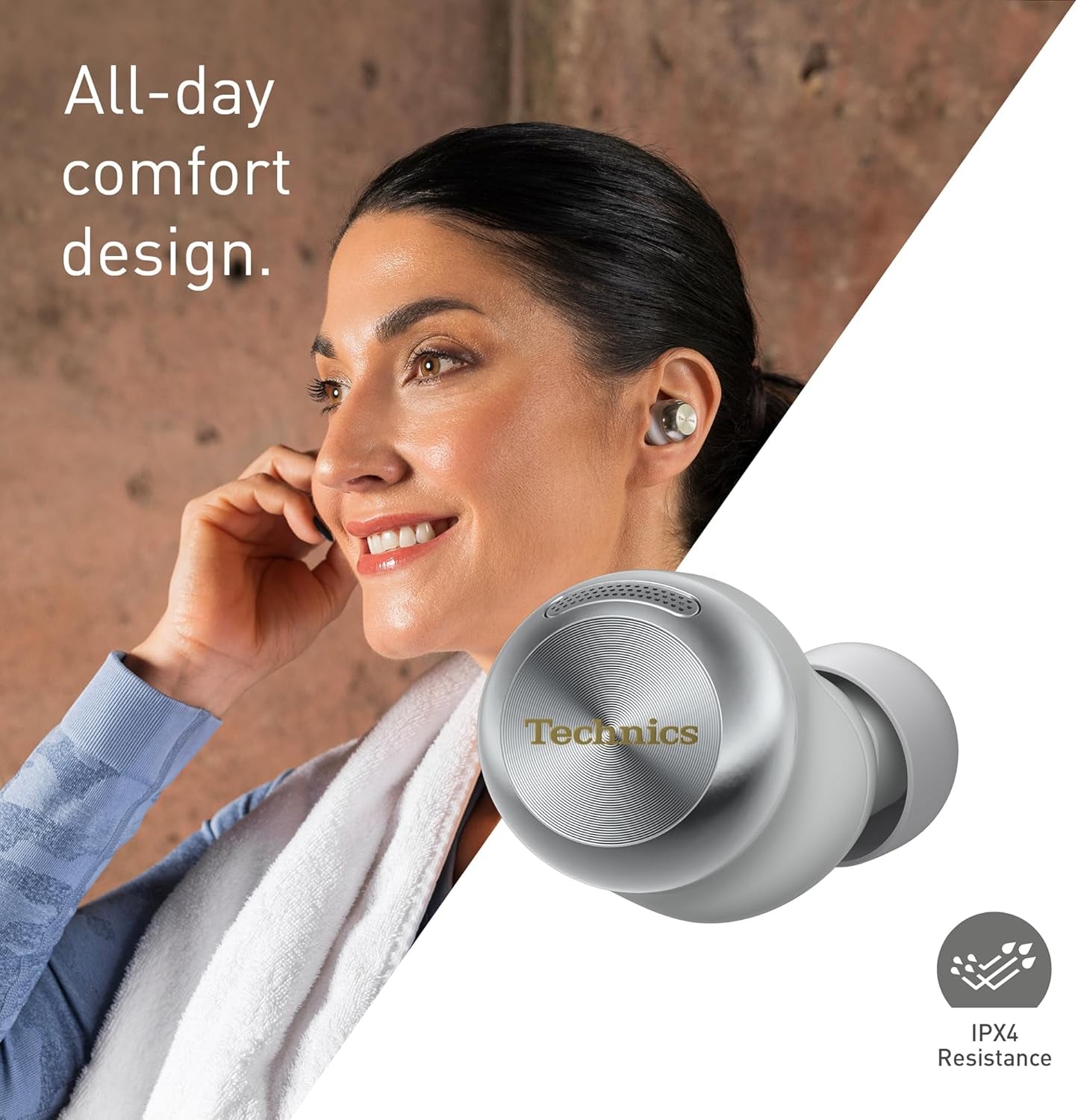 EAH-AZ100E-S Wireless Earbuds with Noise Cancelling, Multipoint Bluetooth, Voice Focus AI, Comfortable In-Ear Headphones, Silver