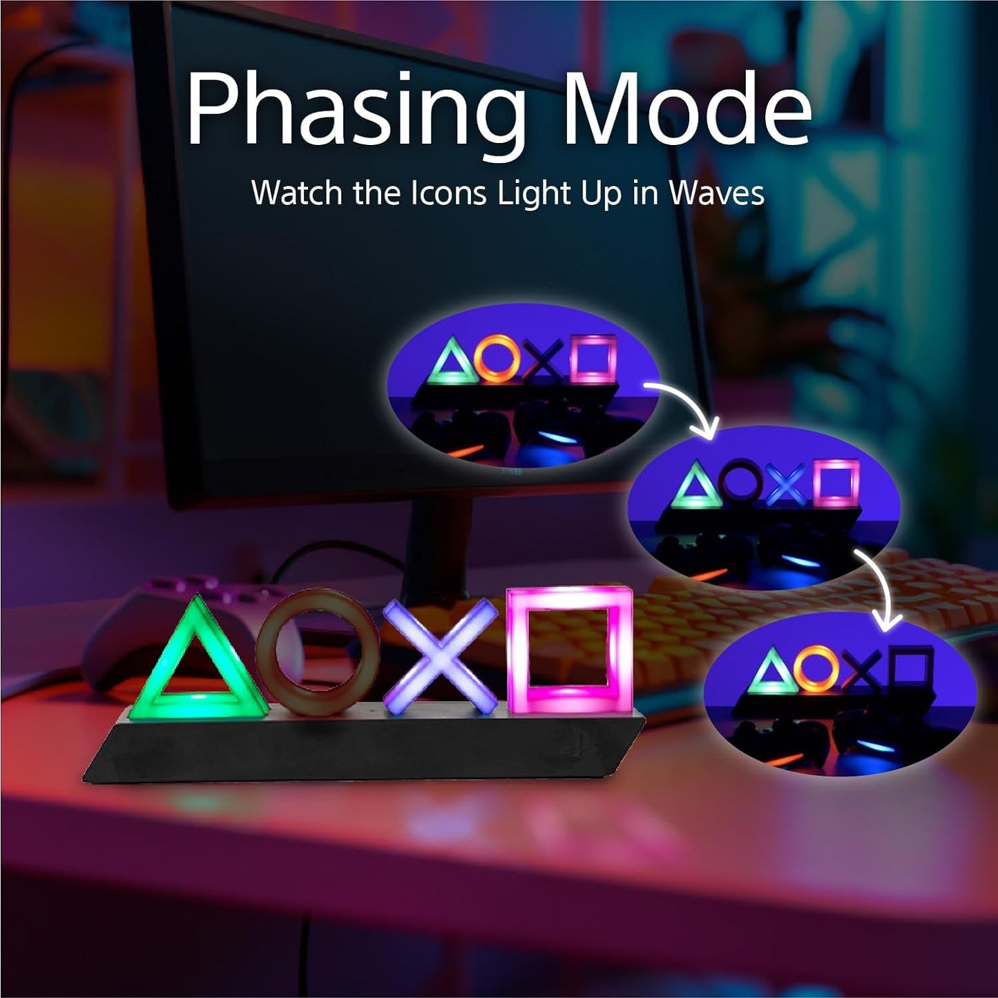 Playstation Icons Light with 3 Light Modes - Sound Reactive, Dynamic Phasing, and Standard Mode - Gaming Room Decor and Gamer Lighting |