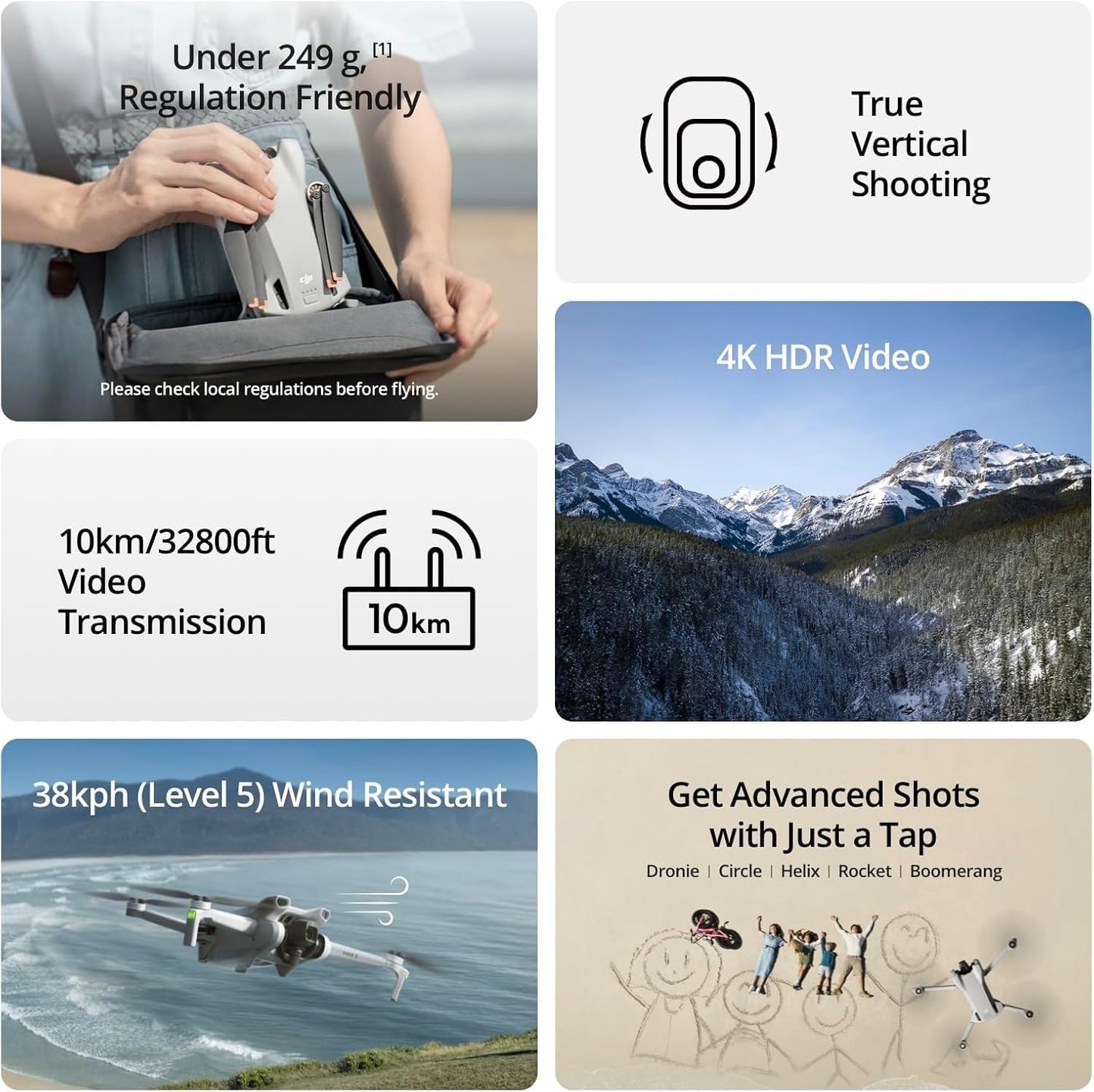Mini 3 – Lightweight 3X Mechanical Gimbal Mini Camera Drone with 4K HDR Video, 38-Min Flight Time, up to 32800Ft (10Km) Video Transmission, True Vertical Shooting, GPS Auto Return Integrated