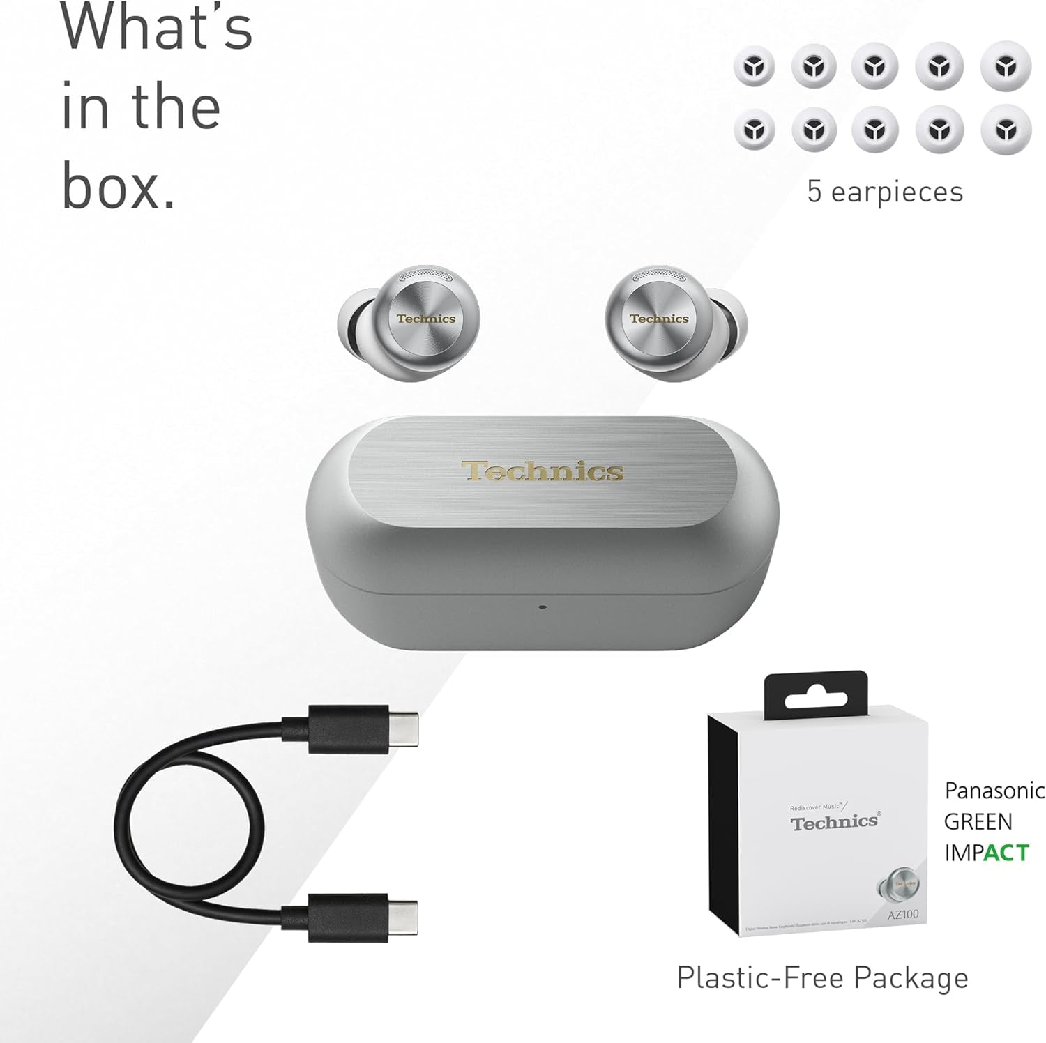 EAH-AZ100E-S Wireless Earbuds with Noise Cancelling, Multipoint Bluetooth, Voice Focus AI, Comfortable In-Ear Headphones, Silver