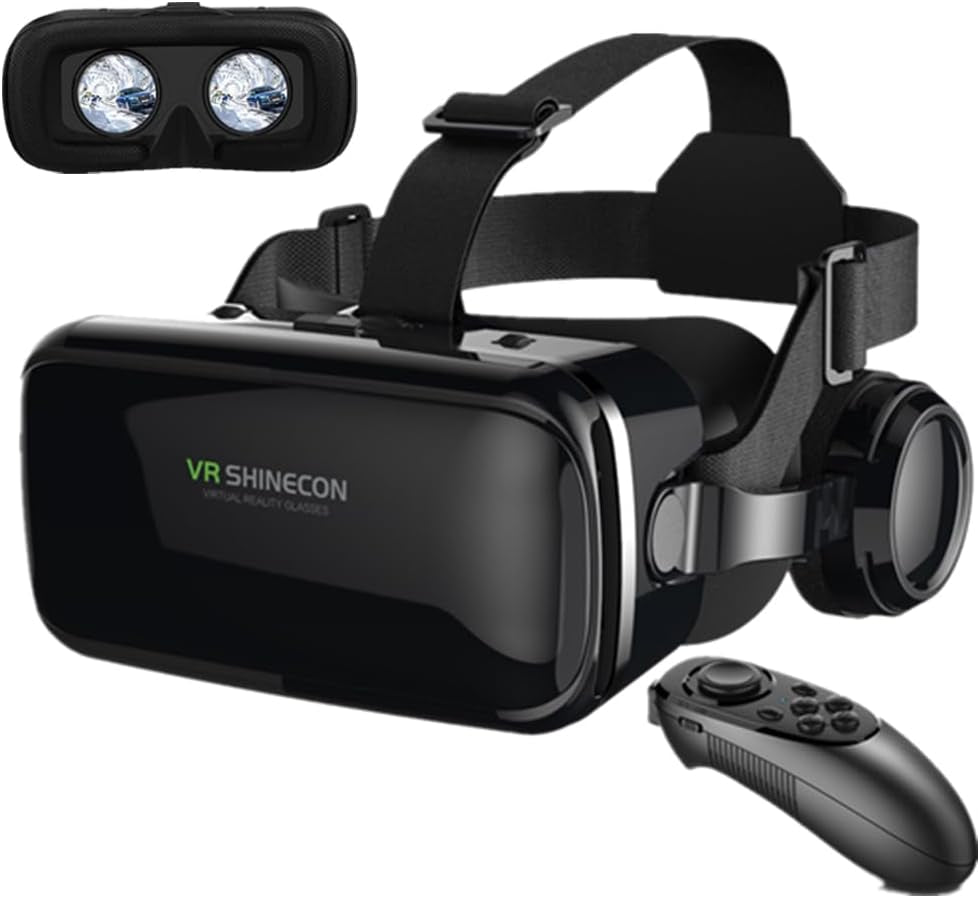 VR Headset for Iphone and Android with Remote Controller, Upgrade 3D Virtual Reality VR Glasses with Blue Lights for VR Games Movies & Video, Support 4.7-7.0”Phone for Kids & Adults