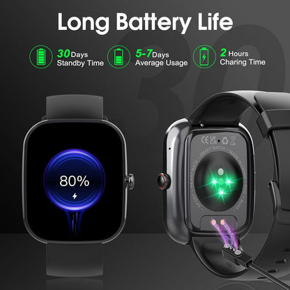 Smart Watch for Men Women(Answer/Make Calls), 1.91" Touch Smartwatch, 110+ Sport Activity Tracke with Heart Rate Sleep Monitor Step Counter, IP68 Waterproof Fitness Watch for Android Ios, Black