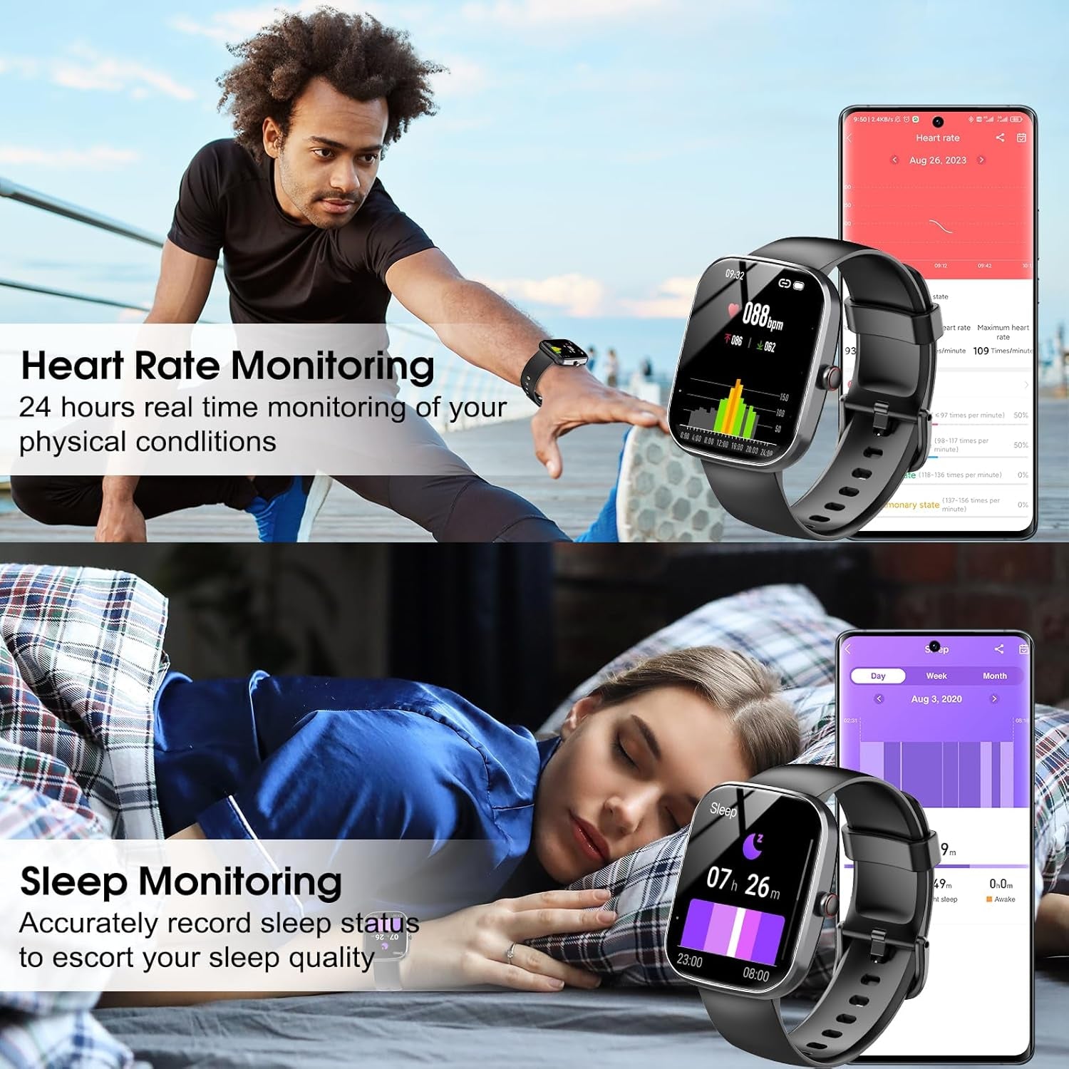 Smart Watch for Men Women(Answer/Make Calls), 1.91" Touch Smartwatch, 110+ Sport Activity Tracke with Heart Rate Sleep Monitor Step Counter, IP68 Waterproof Fitness Watch for Android Ios, Black