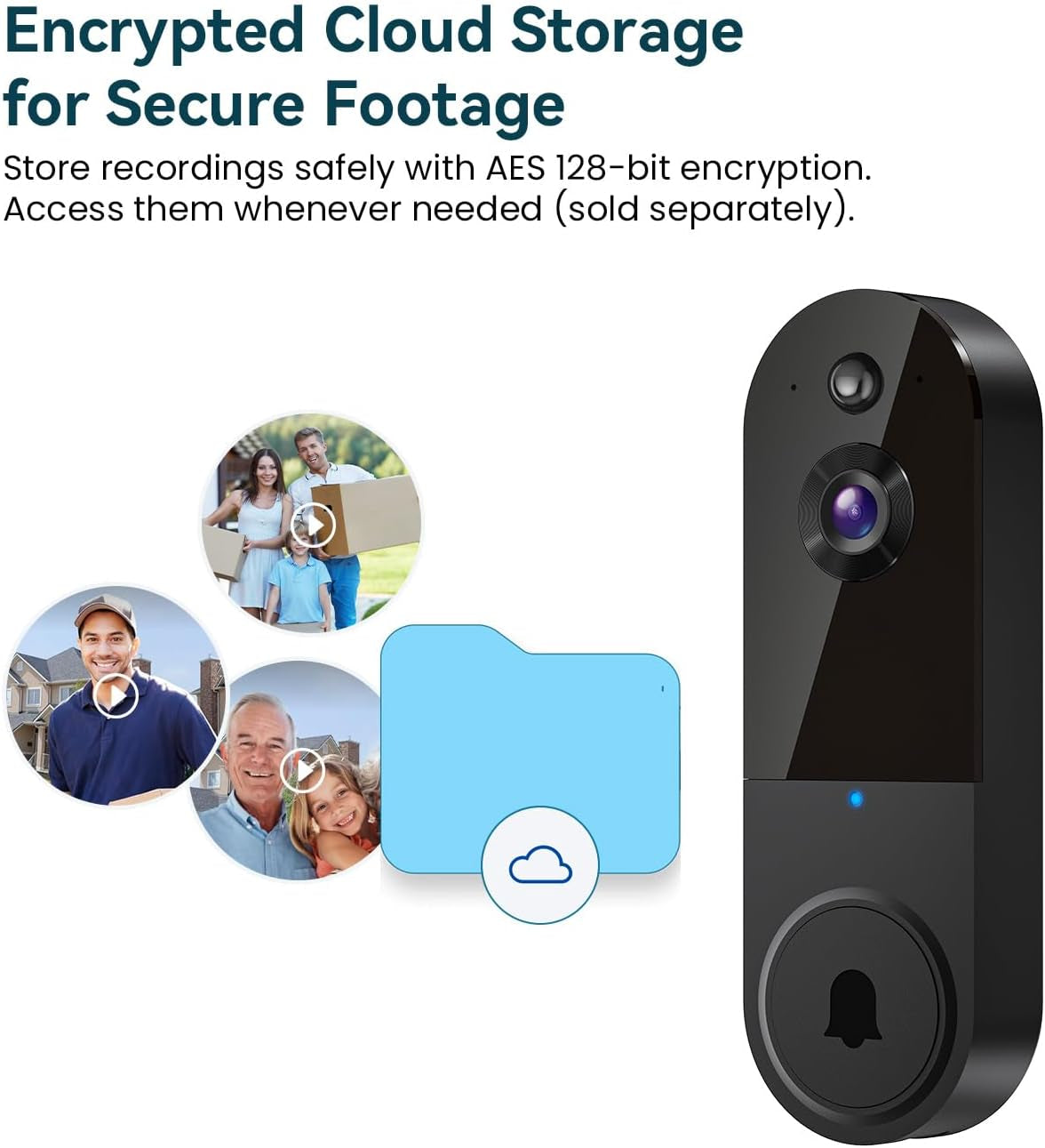 1080P Wireless Video Doorbell Camera, AI Human Detection, Night Vision, 2-Way Audio, Battery Powered, Cloud Storage, 2.4G Wifi, Indoor Outdoor Surveillance (Black)